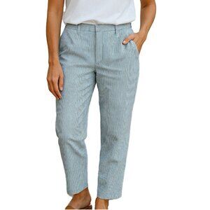 Lands End Pants Seersucker Cotton Blue Stripe Cropped Pockets Size 16